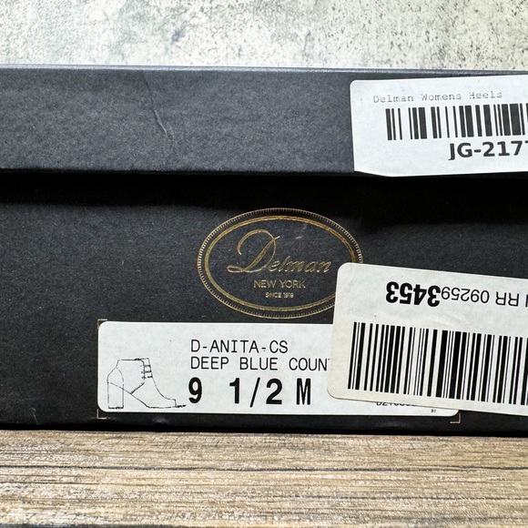 Delman suede gray-blue open toe booties, leather Anita heeled boots, size 9.5 - Picture 4 of 11